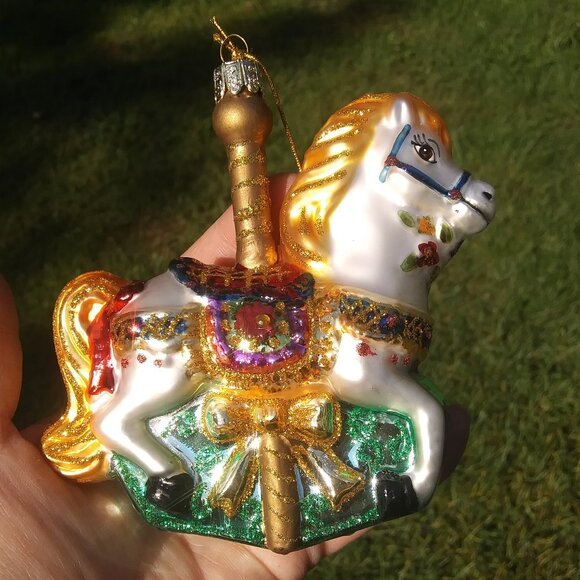 Noble  Gems by Kurt S Adler made in China glass ornament carousel horse glitter - Picture 2 of 16